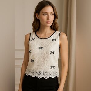 Coquette Lace Bow Tank Top Parisian Romantic Balletcore Size S